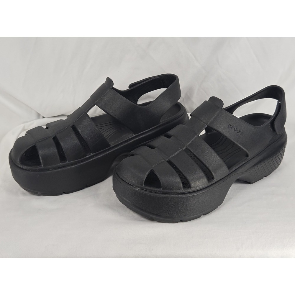 Crocs Stomp Fisherman Sandals Black Platform Chunky Men's 9 Women's 11